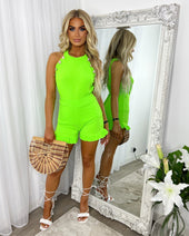 Khloe Gold Button Co-Ord Set - Neon Lime